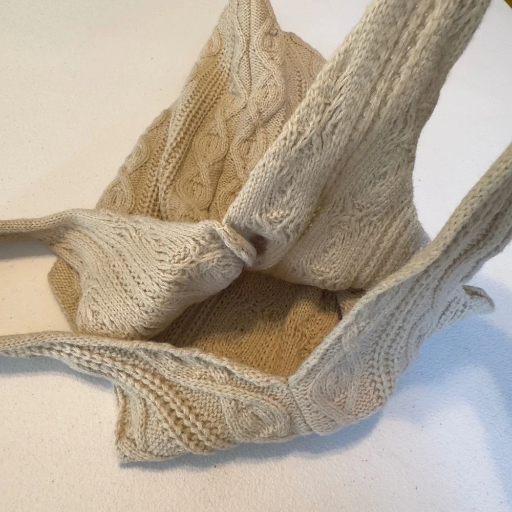 Cream Cable Knit Hobo Bag Slouchy Tote Shoulder‎ Bag Bohemian Beige Chunky Knit